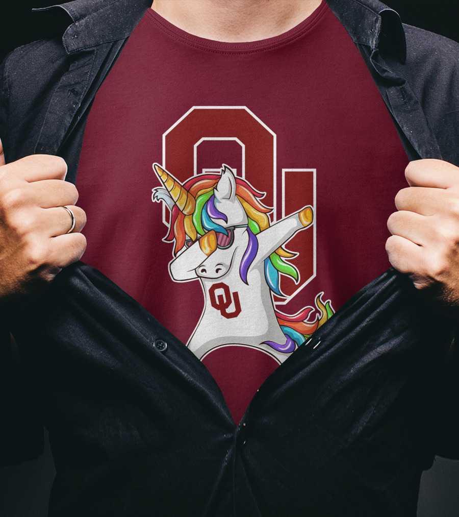 Oklahoma Sooners OU Logo Rainbow Unicorn Dabbing T-Shirt
