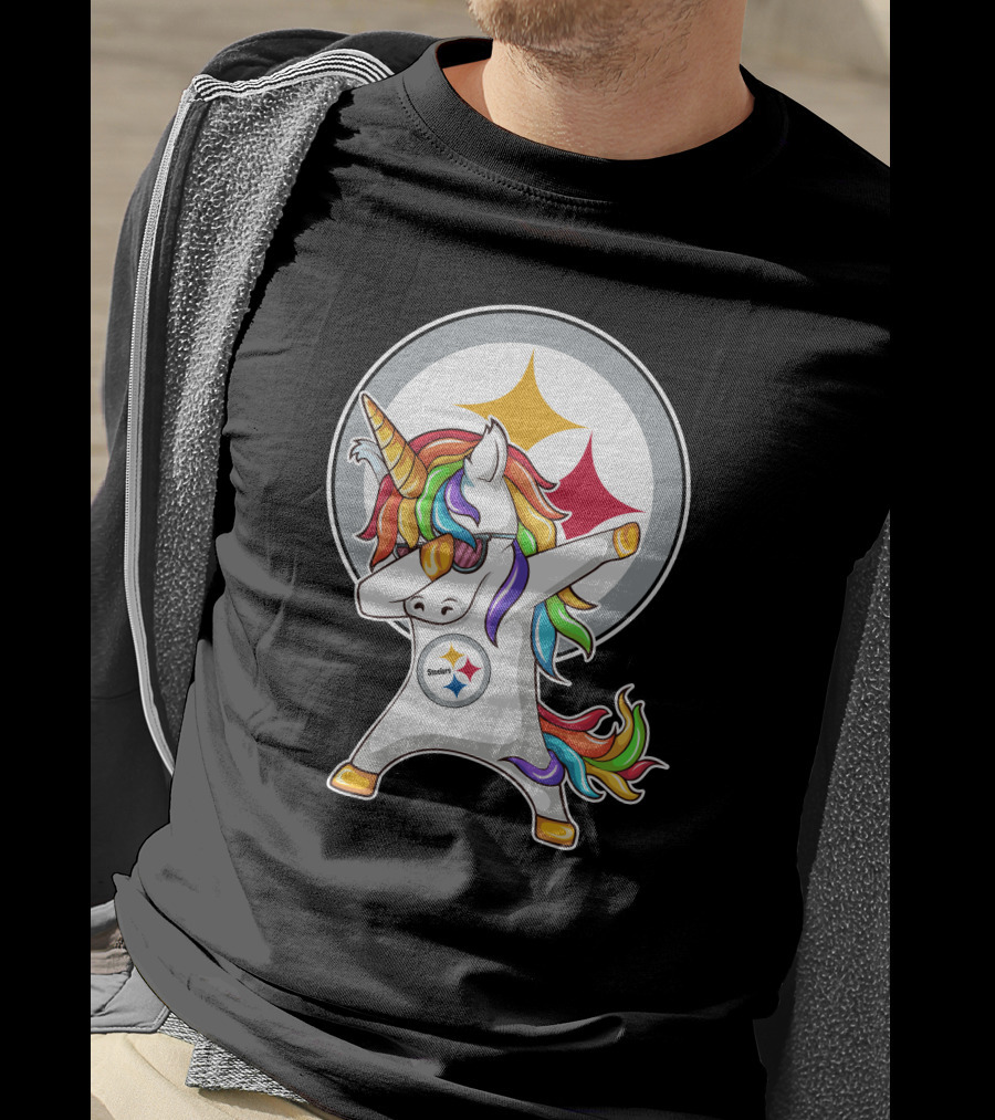 Pittsburgh Steelers Dabbing Unicorn Fan Design Rainbow T-Shirt
