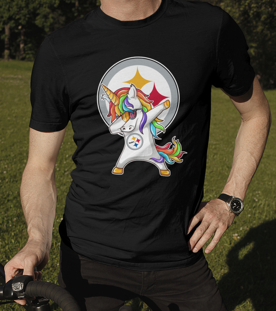 Pittsburgh Steelers Dabbing Unicorn Fan Design Rainbow T-Shirt