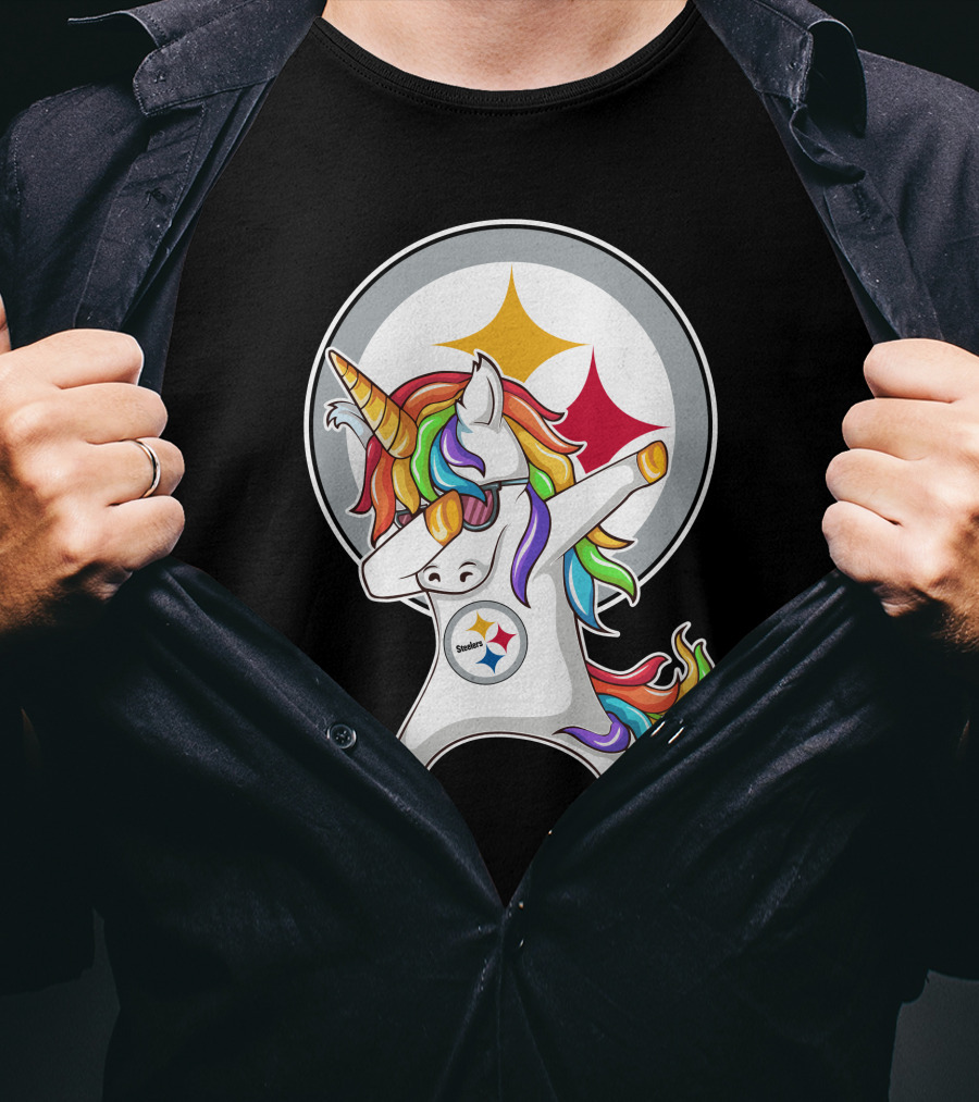 Pittsburgh Steelers Dabbing Unicorn Fan Design Rainbow T-Shirt