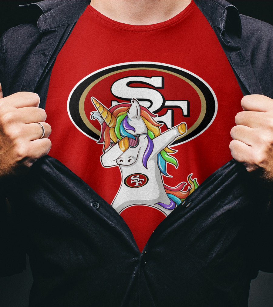 San Francisco 49ers SF Logo Rainbow Unicorn Dabbing T-Shirt