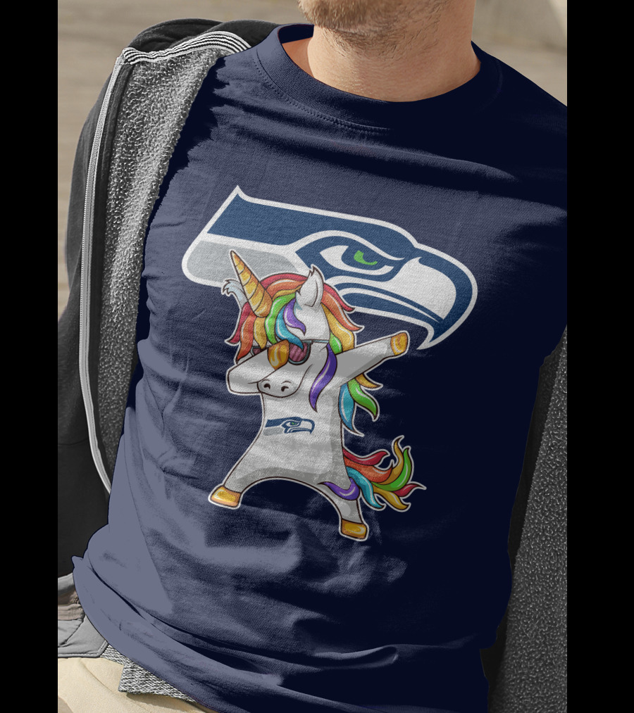 Seattle Seahawks Unicorn Dabbing Rainbow Hair T-Shirt