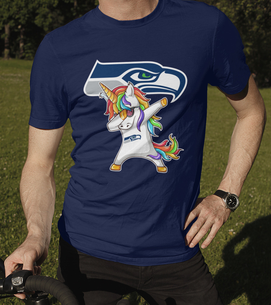 Seattle Seahawks Unicorn Dabbing Rainbow Hair T-Shirt