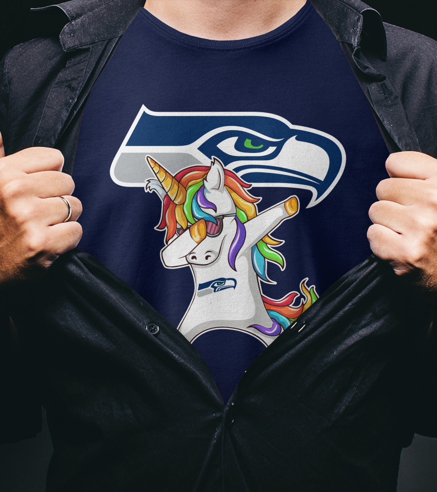 Seattle Seahawks Unicorn Dabbing Rainbow Hair T-Shirt