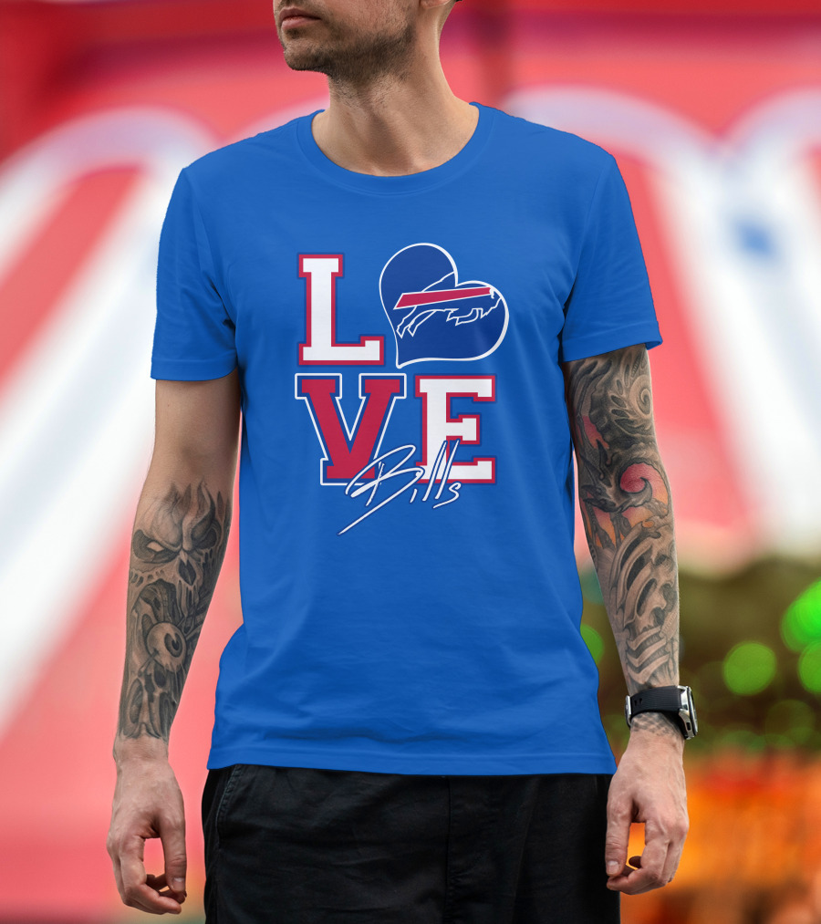 LOVE My Buffalo Bills Heart Logo Featuring Iconic Football Team Emblem T-Shirt