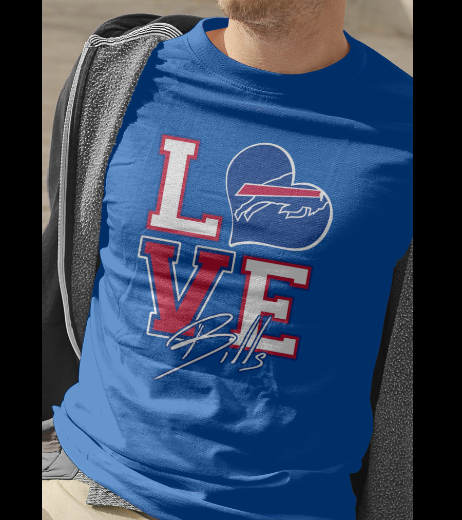 LOVE My Buffalo Bills Heart Logo Featuring Iconic Football Team Emblem T-Shirt