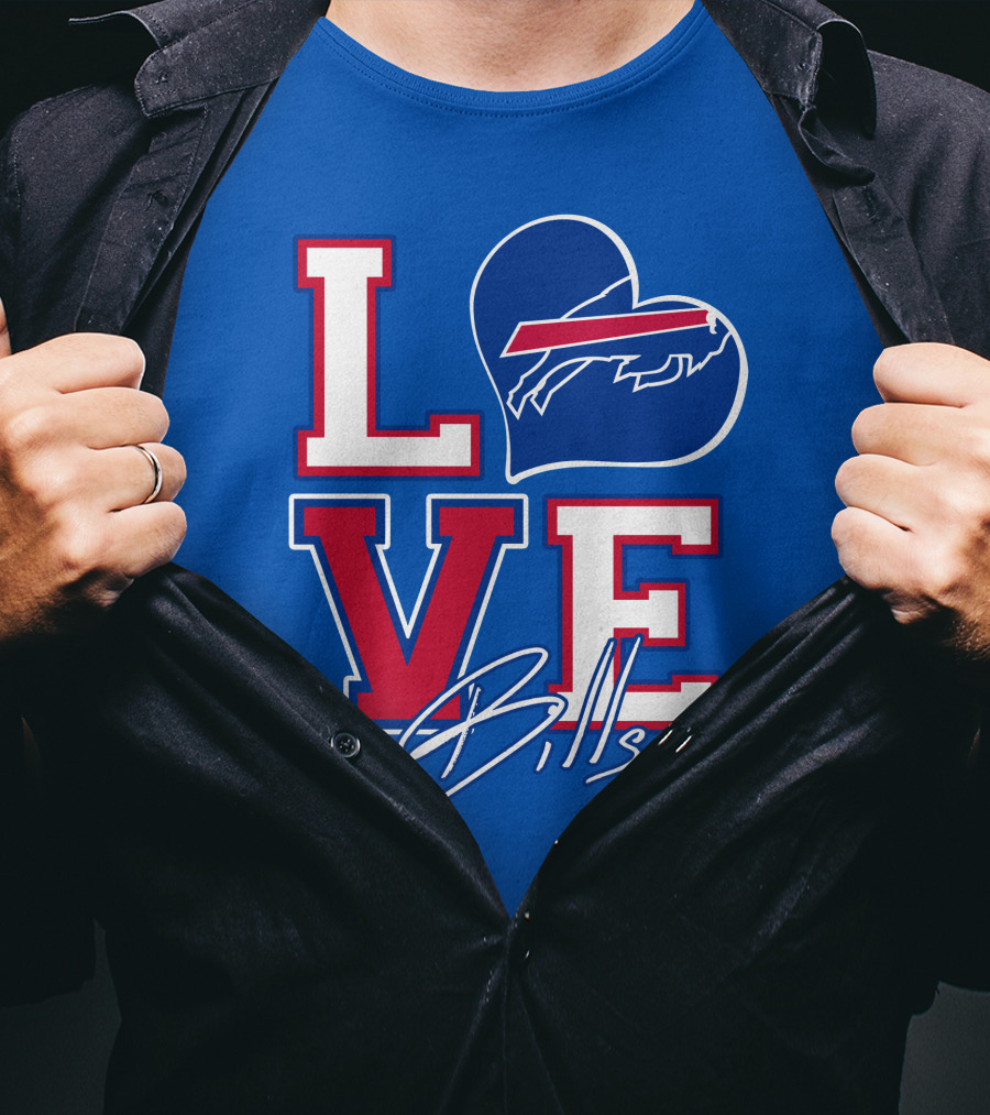 LOVE My Buffalo Bills Heart Logo Featuring Iconic Football Team Emblem T-Shirt