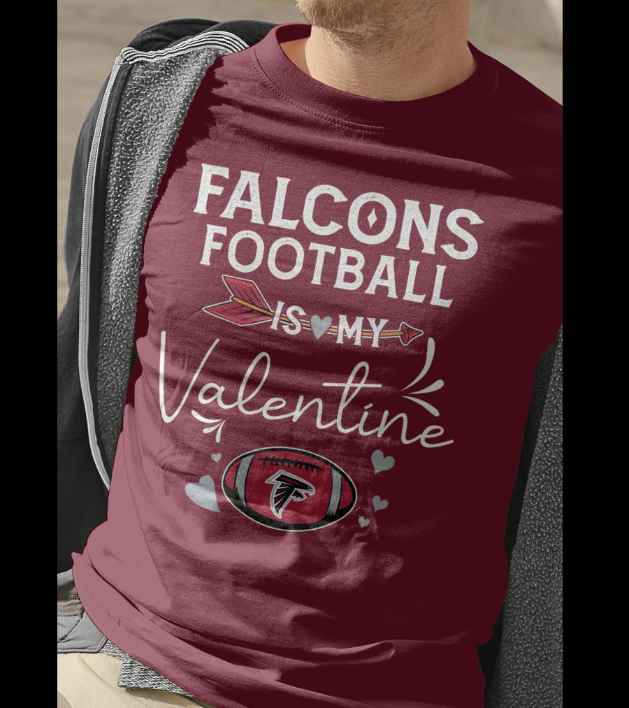 Falcons Football Is My Valentine With Arrow And Hearts Football T-Shirt