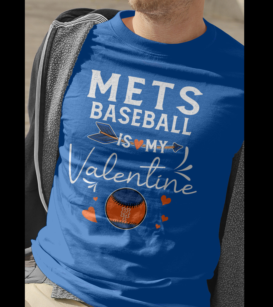 Mets Baseball Is My Valentine Orange Blue Hearts And Baseball T-Shirt