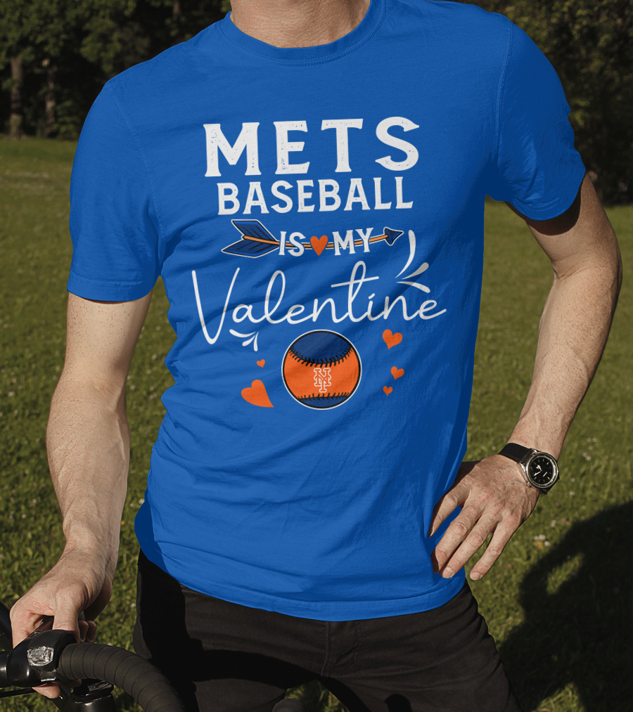 Mets Baseball Is My Valentine Orange Blue Hearts And Baseball T-Shirt