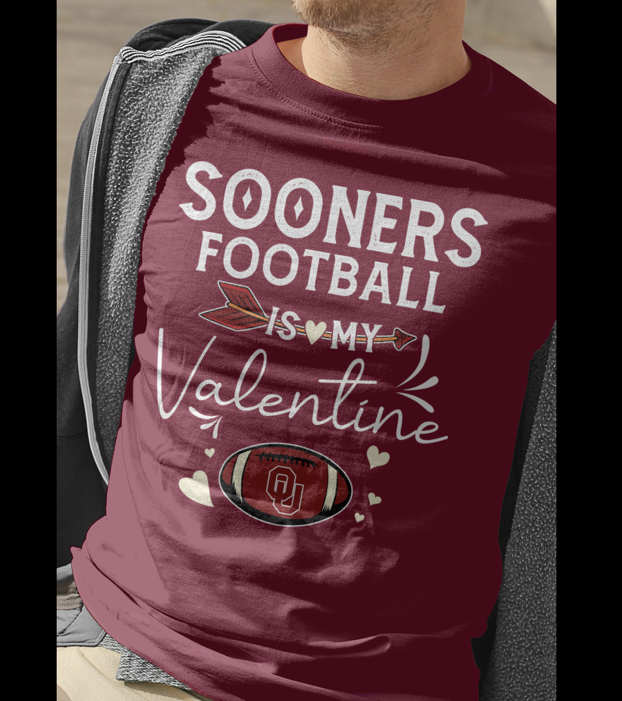 Sooners Football Is My Valentine OU Football Red Arrow And Hearts T-Shirt