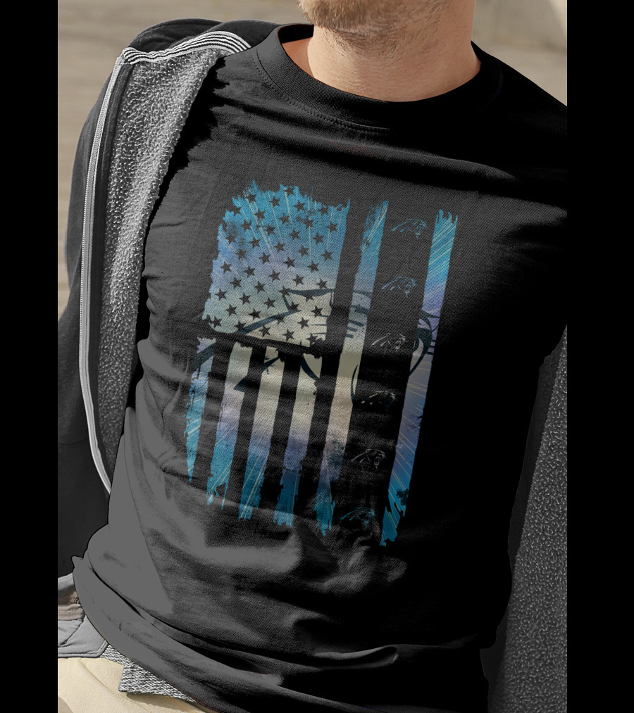 Carolina Panthers American Flag Distressed Stripes T-Shirt