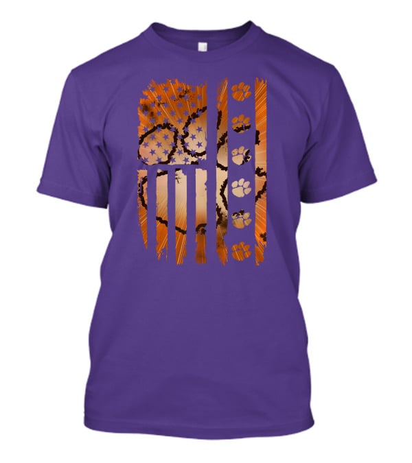 Clemson Tigers Paw Print American Flag T-Shirt