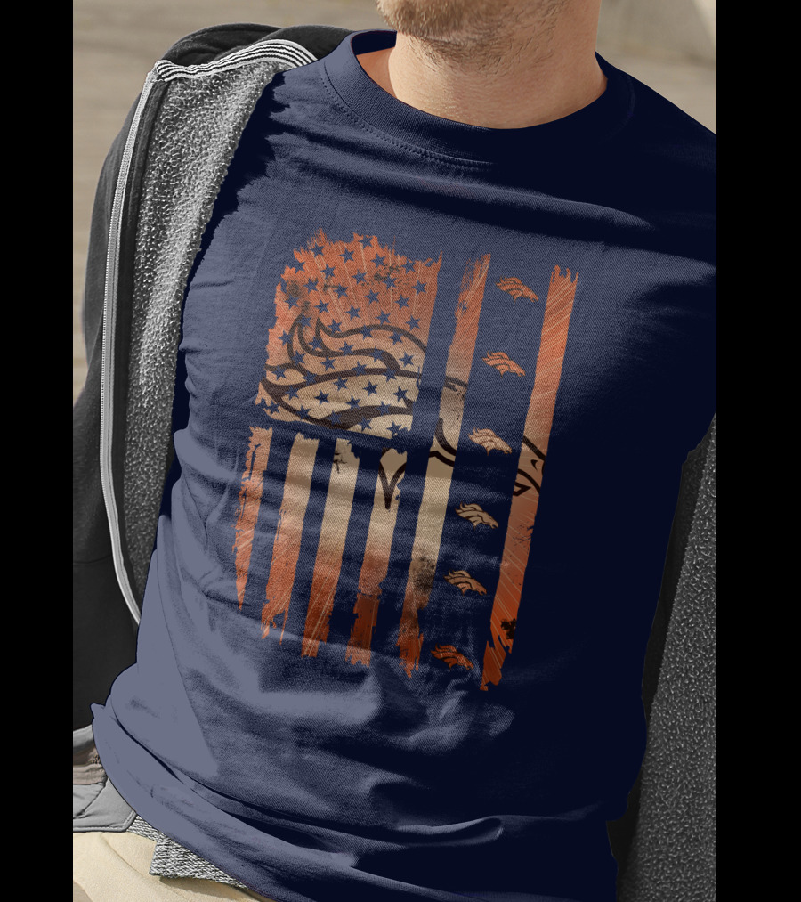 Denver Broncos Distressed American Flag Stars And Stripes T-Shirt