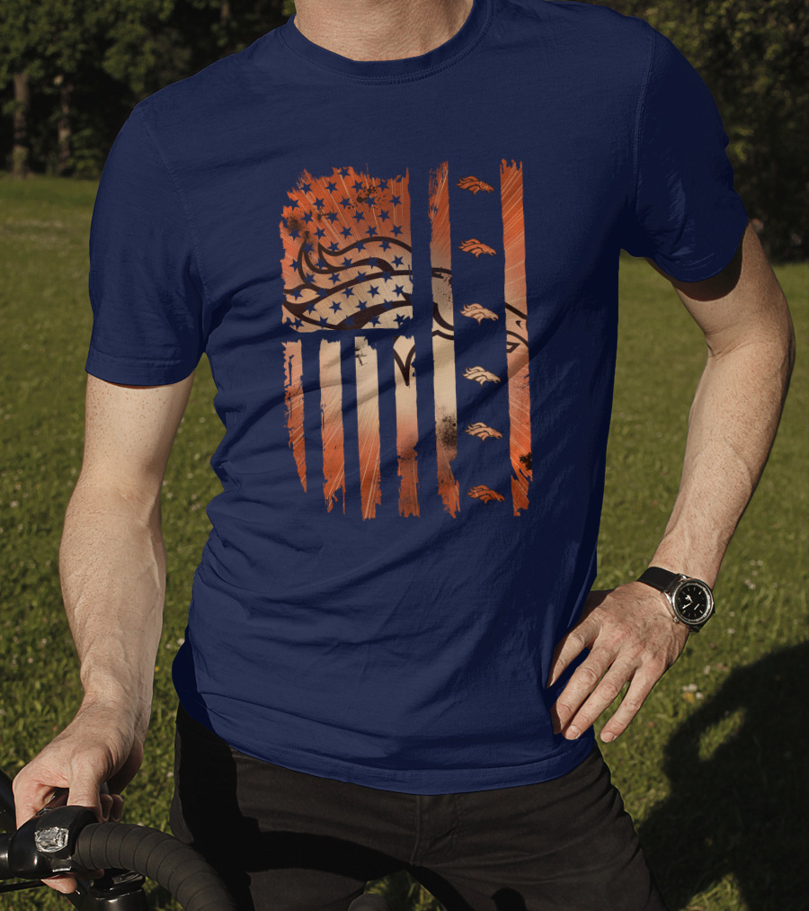 Denver Broncos Distressed American Flag Stars And Stripes T-Shirt