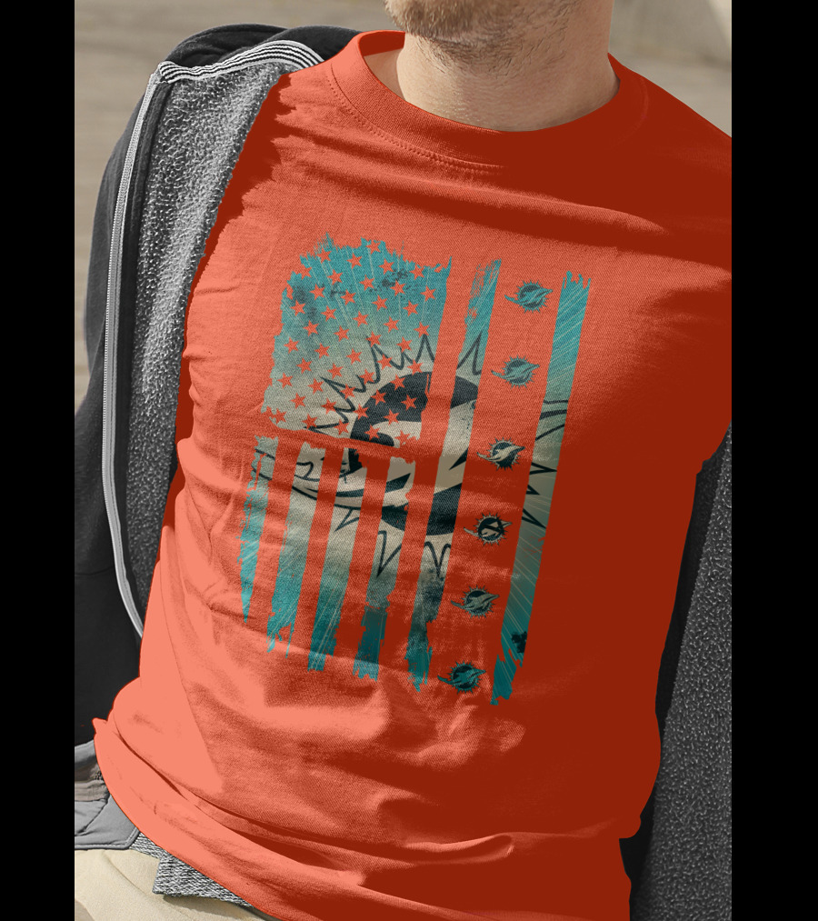 Miami Dolphins American Flag Aqua And Stars T-Shirt