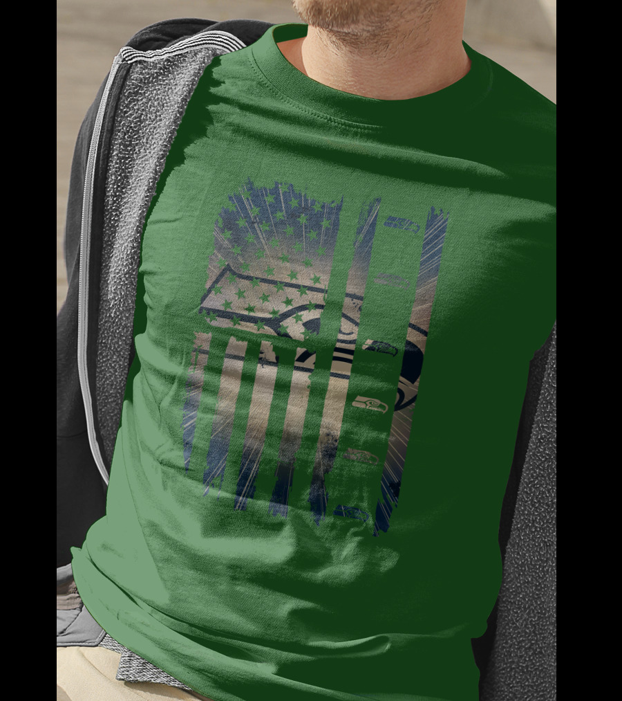 Seattle Seahawks American Flag Distressed Vintage T-Shirt