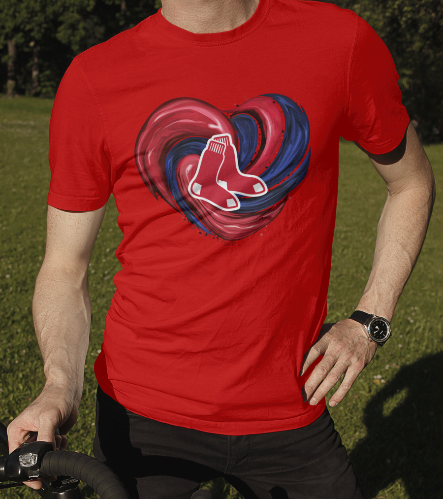 Boston Red Sox Tornado Heart Red And Blue Sox T-Shirt
