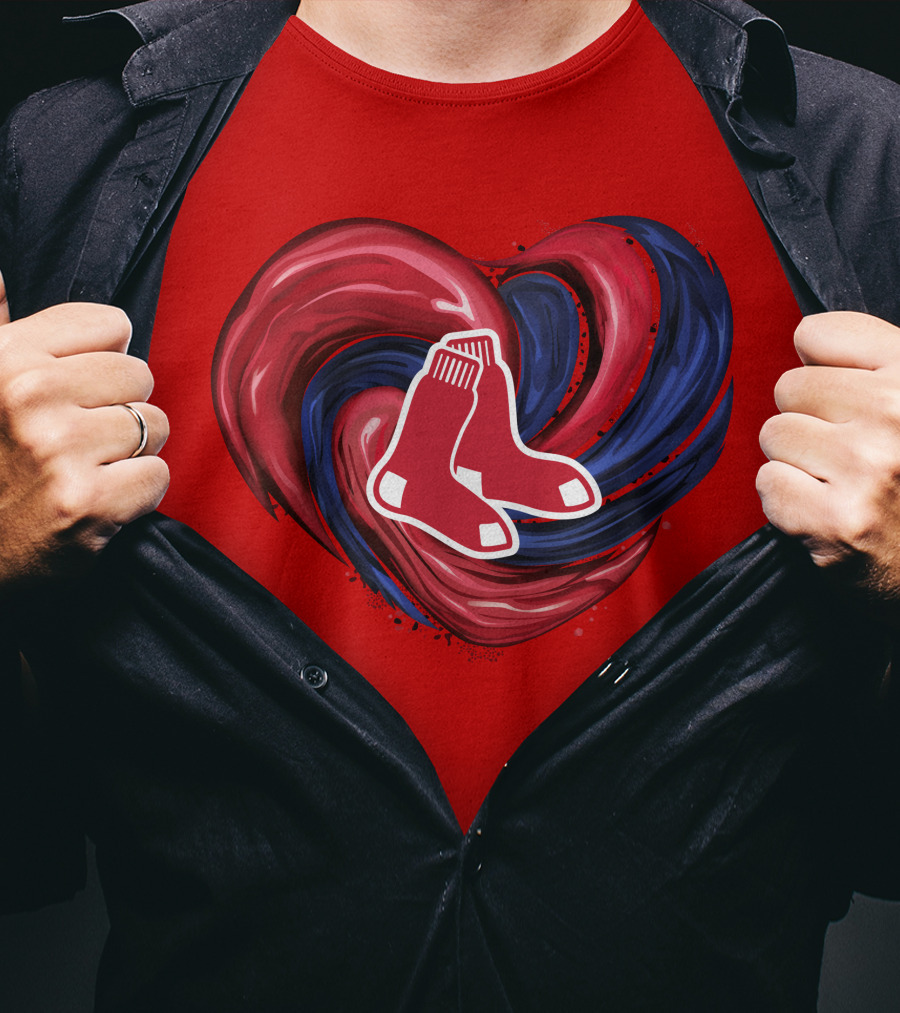 Boston Red Sox Tornado Heart Red And Blue Sox T-Shirt