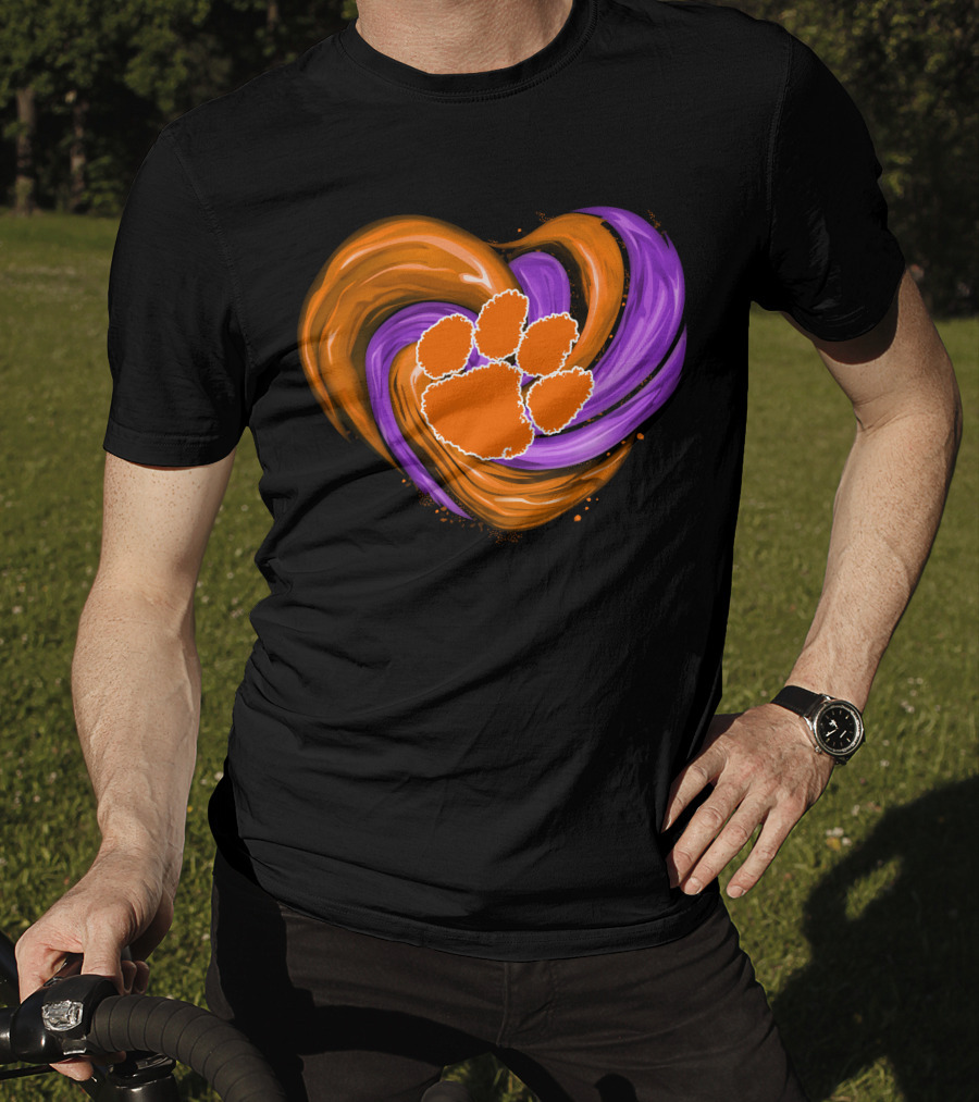 Clemson Tigers Paw Print Tornado Heart T-Shirt