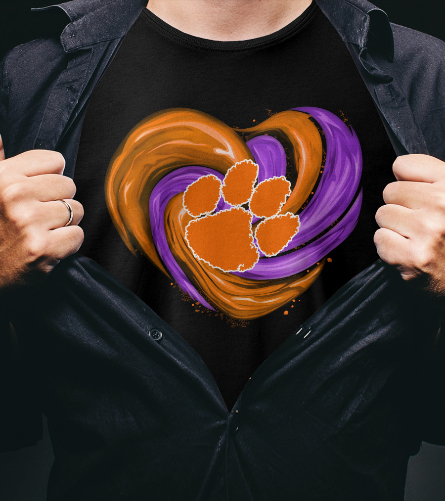 Clemson Tigers Paw Print Tornado Heart T-Shirt