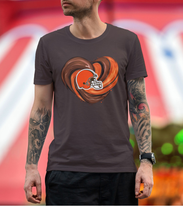 Premium T-Shirt: Cleveland Browns Football Helmet Tornado Heart T-Shirt Cleveland Browns Football Helmet Tornado Heart T-Shirt