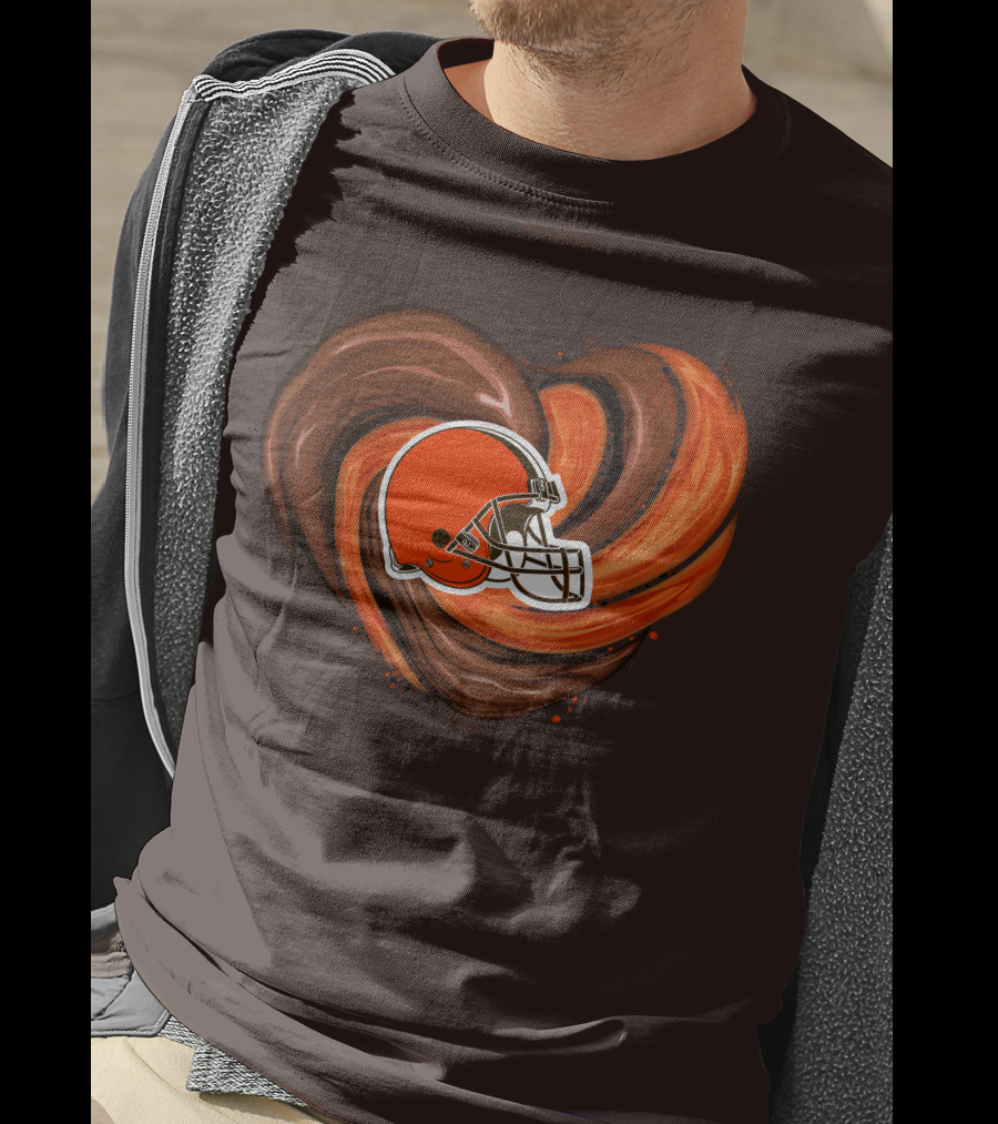 Cleveland Browns Football Helmet Tornado Heart T-Shirt