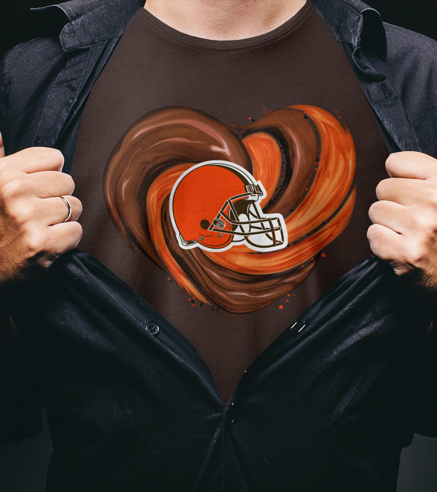 Cleveland Browns Football Helmet Tornado Heart T-Shirt