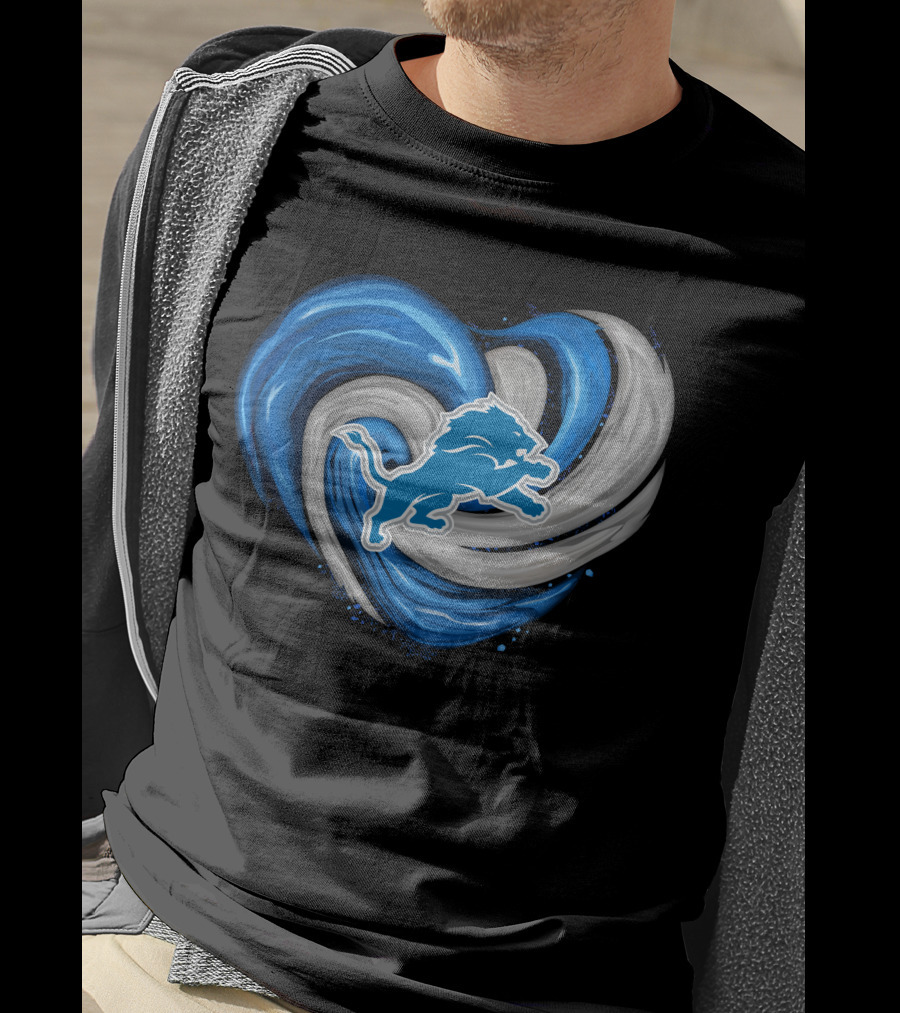 Detroit Lions Blue And Silver Swirling Heart T-Shirt