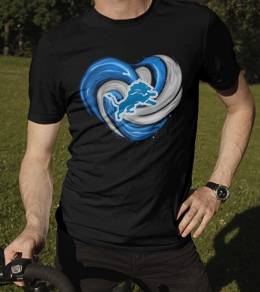 Detroit Lions Blue And Silver Swirling Heart T-Shirt