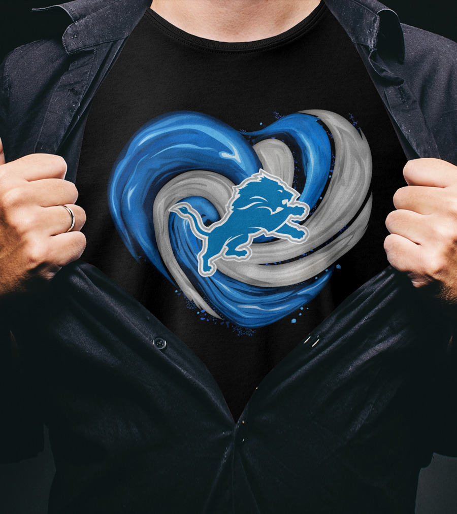 Detroit Lions Blue And Silver Swirling Heart T-Shirt