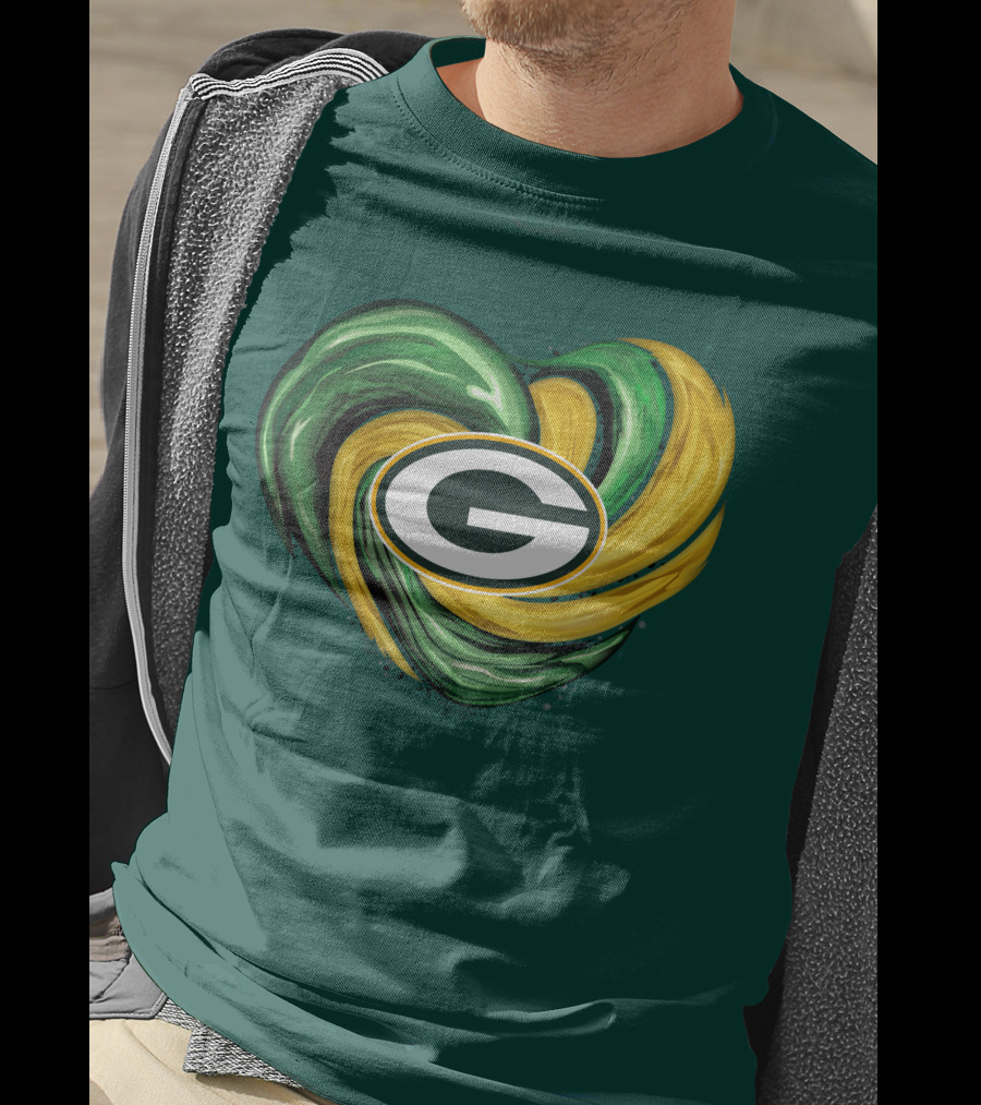 Green Bay Packers Heart Logo Swirl Tornado T-Shirt