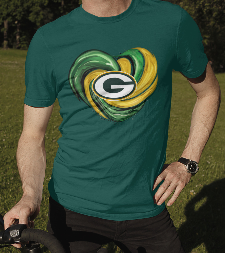Green Bay Packers Heart Logo Swirl Tornado T-Shirt
