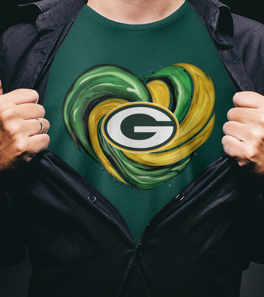 Green Bay Packers Heart Logo Swirl Tornado T-Shirt