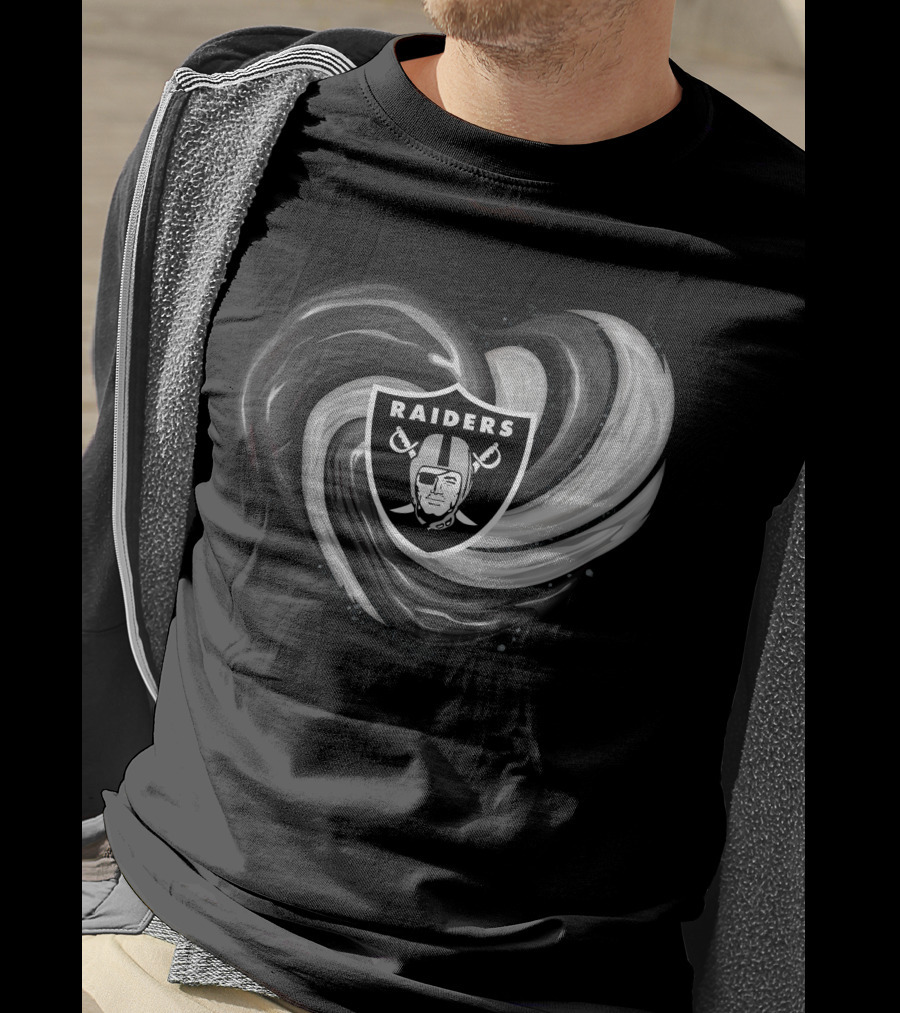 Las Vegas Raiders Heart Design With Logo In Black And White Swirl T-Shirt