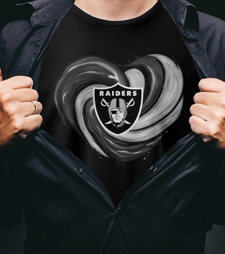Las Vegas Raiders Heart Design With Logo In Black And White Swirl T-Shirt