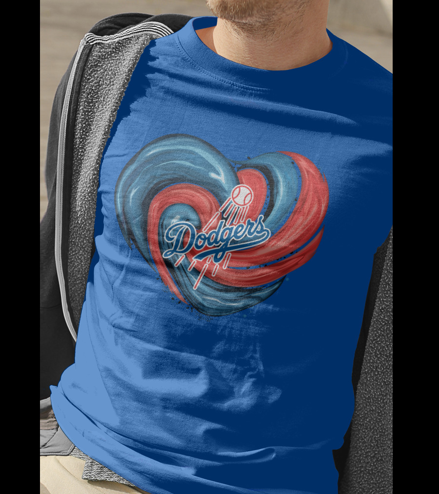 Dodgers Tornado Heart Blue Red Swirl Baseball T-Shirt
