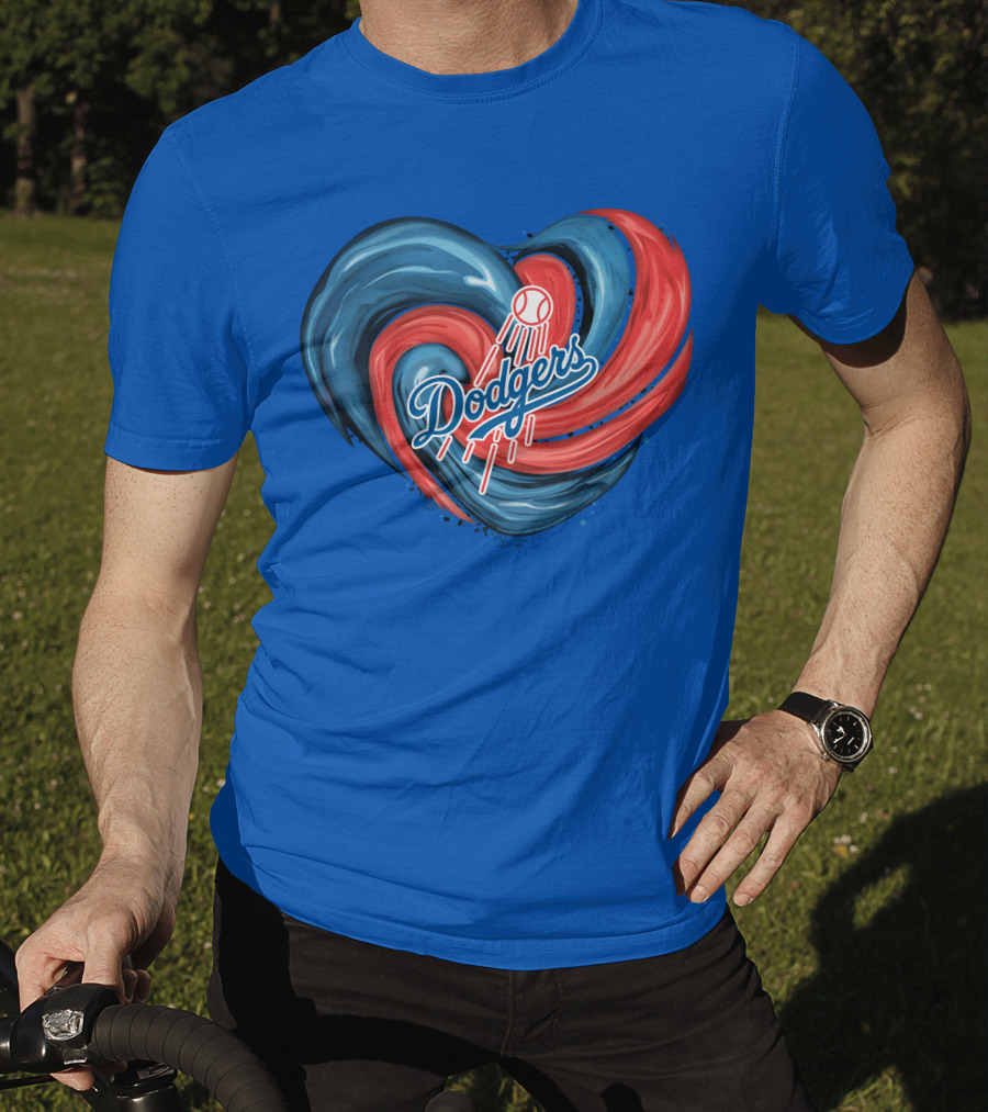 Dodgers Tornado Heart Blue Red Swirl Baseball T-Shirt