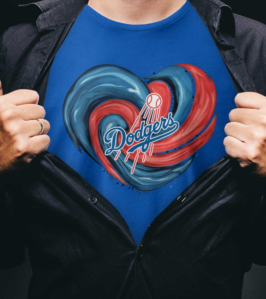 Dodgers Tornado Heart Blue Red Swirl Baseball T-Shirt