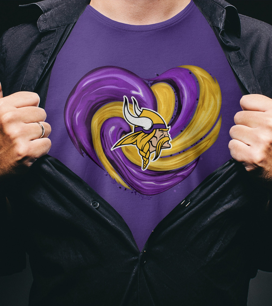 Minnesota Vikings Heart Swirl Viking Helmet T-Shirt