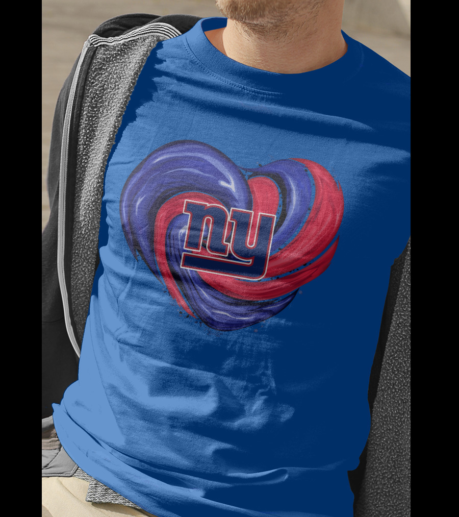 New York Giants Tornado Heart NY Logo Blue Red Swirl T-Shirt