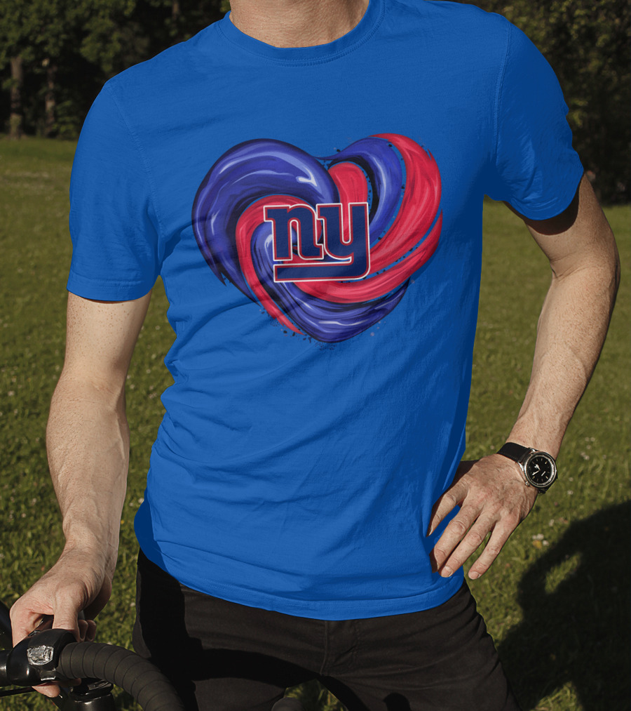 New York Giants Tornado Heart NY Logo Blue Red Swirl T-Shirt