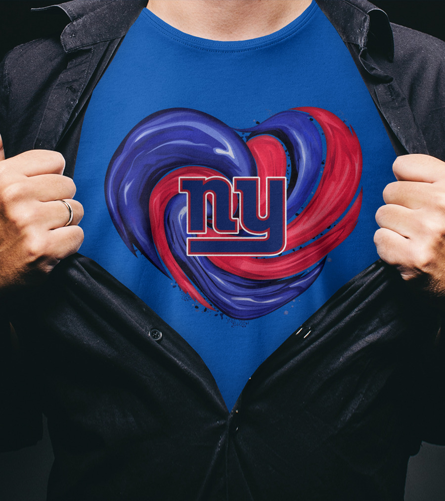 New York Giants Tornado Heart NY Logo Blue Red Swirl T-Shirt