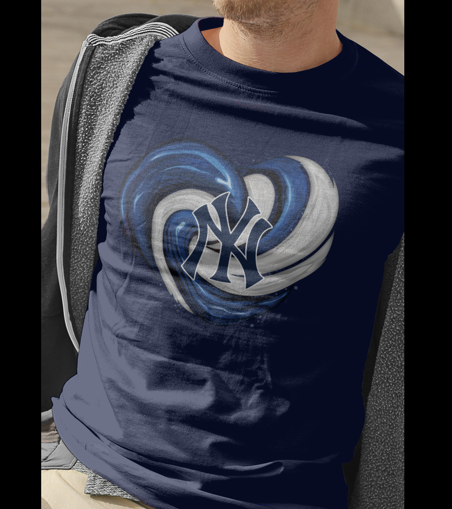New York Yankees Heart Logo In Blue And White Swirl T-Shirt