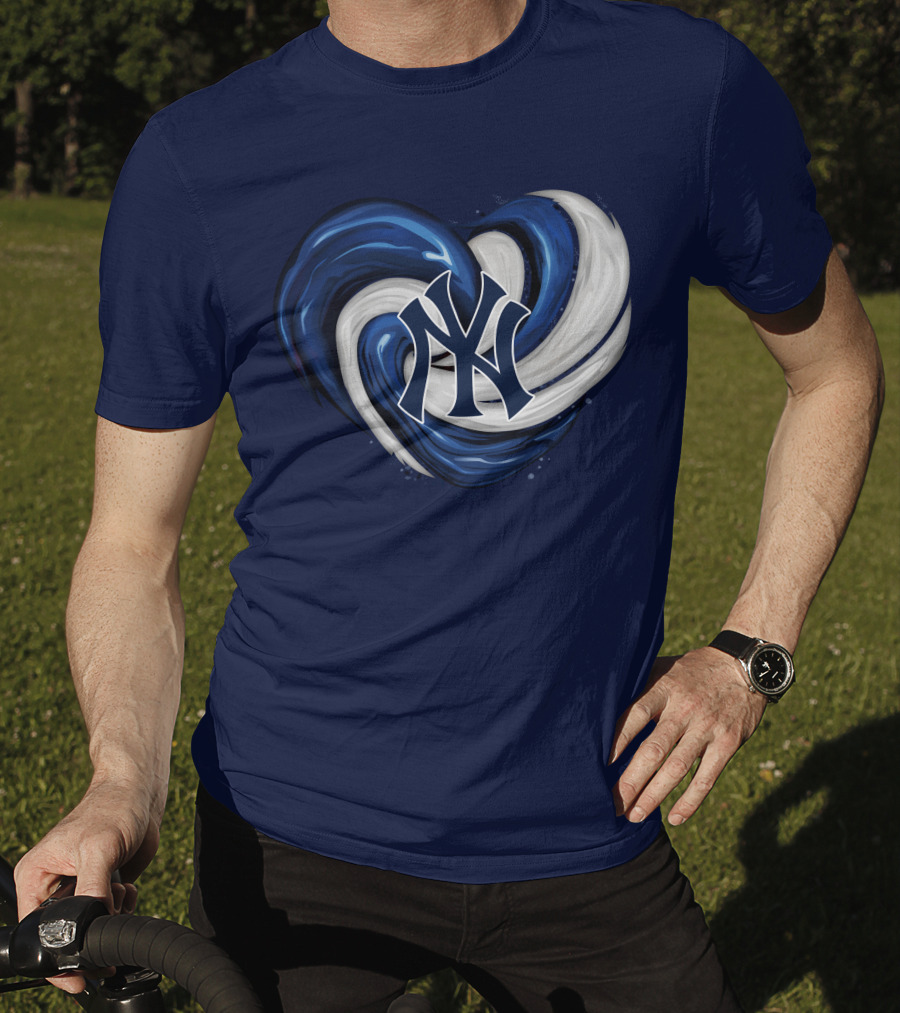 New York Yankees Heart Logo In Blue And White Swirl T-Shirt