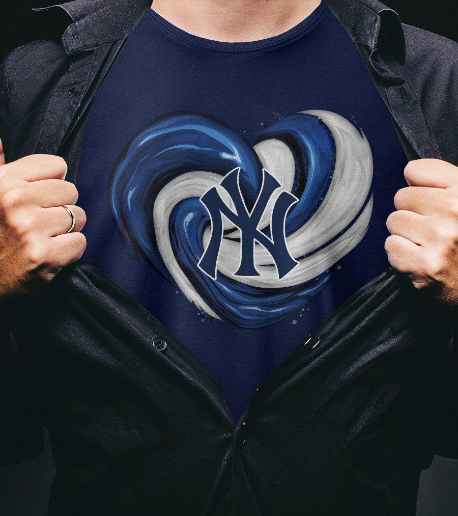 New York Yankees Heart Logo In Blue And White Swirl T-Shirt