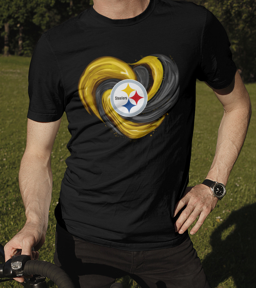 Steelers Tornado Heart Black And Gold Swirl T-Shirt