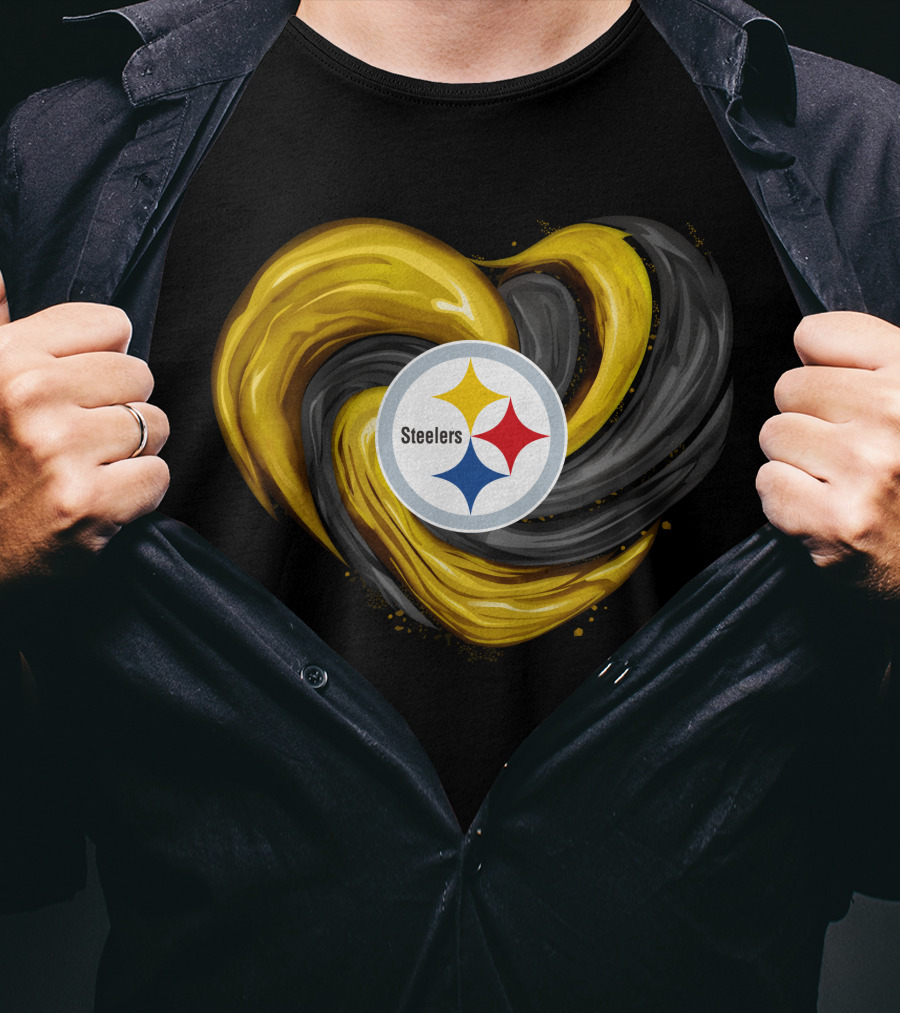 Steelers Tornado Heart Black And Gold Swirl T-Shirt