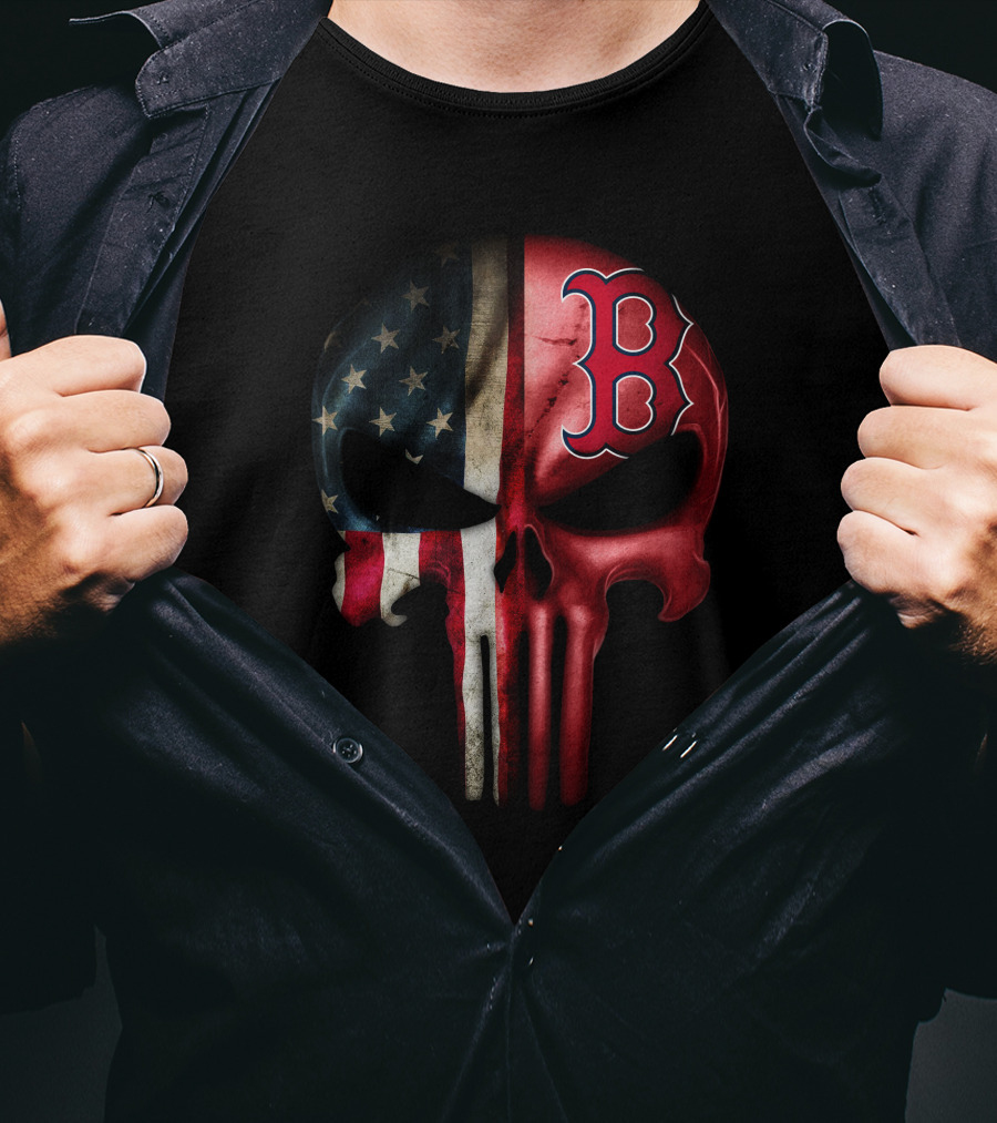 The Punisher Skull American Flag Boston Red Sox T-Shirt