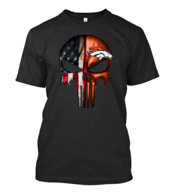 American Flag Punisher Skull Denver Broncos T-Shirt
